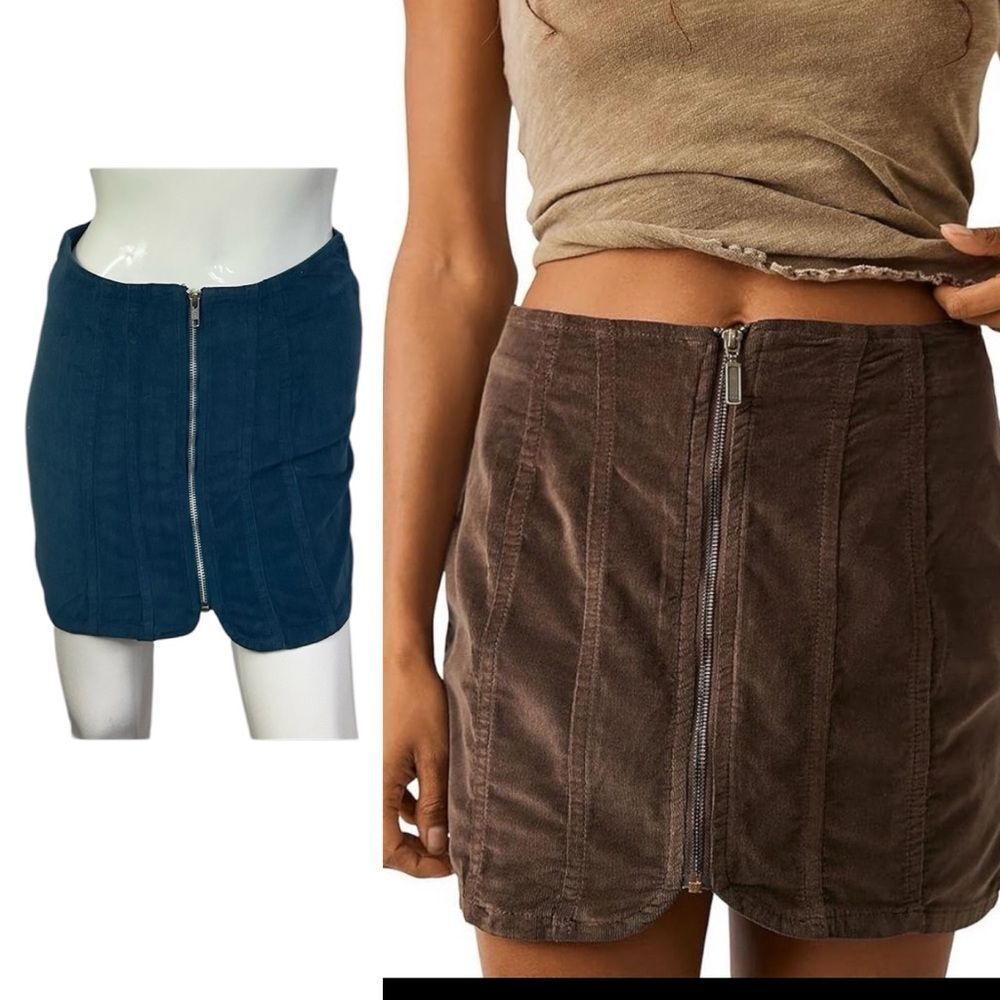We The Free Women’s Blue Layla Corduroy Front Zipper Short Mini Skirt Size 2